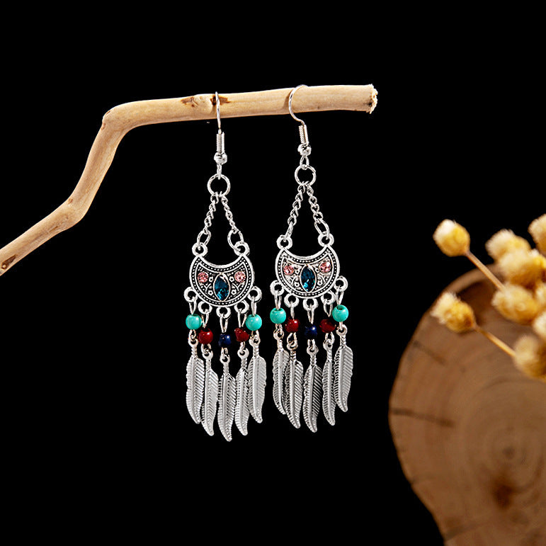 Aretes Colgantes con Dije de Pavo Real (Diseño Geométrico) de Aleación Galvanizada