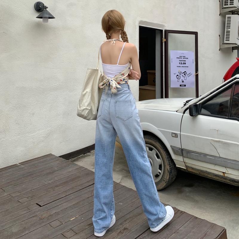 Pantalones anchos ajustados de cintura alta y degradados