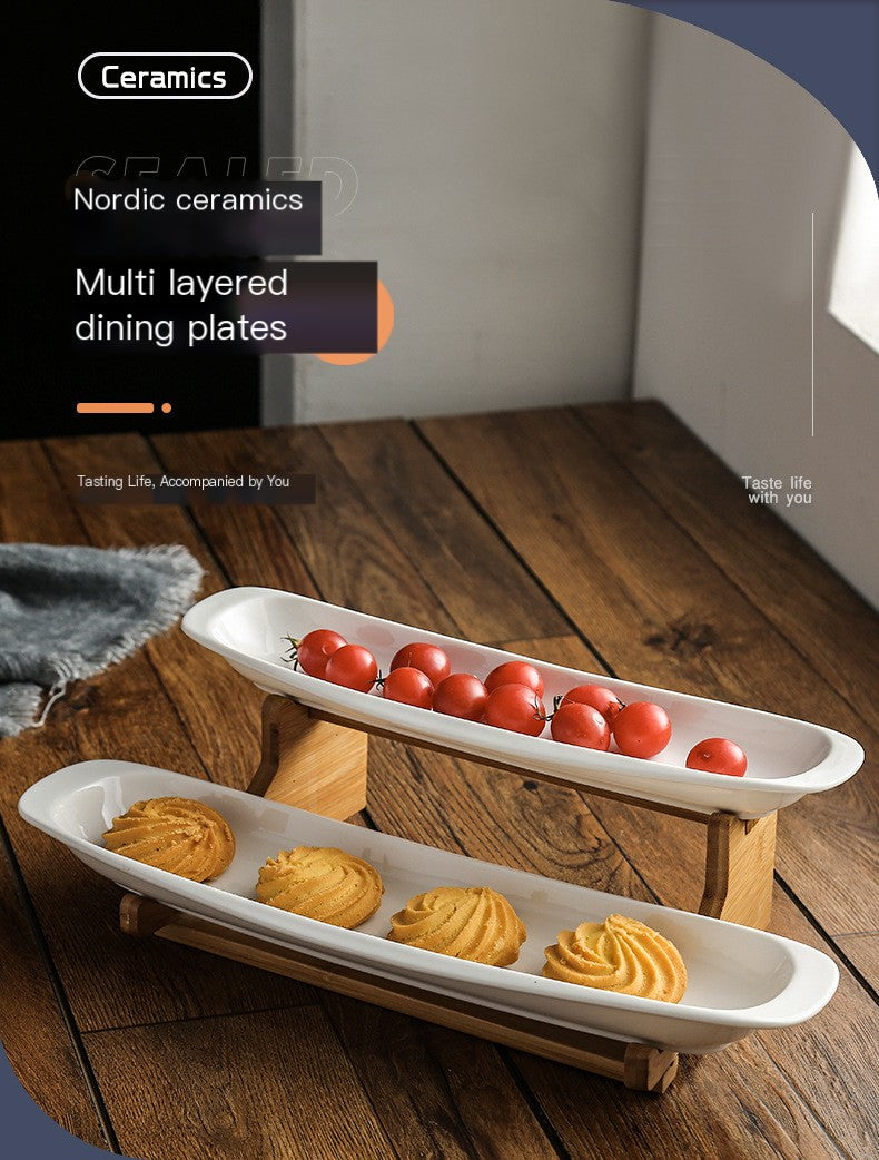 Plato de cerámica con niveles para pastel, bandeja de postre de porcelana con forma de barco, estante de bambú para sushi, vajilla de restaurante, plato de gasa, fiesta de ópera