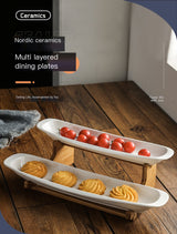 Plato de cerámica con niveles para pastel, bandeja de postre de porcelana con forma de barco, estante de bambú para sushi, vajilla de restaurante, plato de gasa, fiesta de ópera