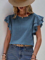 Blusa lisa con mangas de mariposa