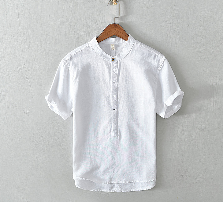 SEOUL: Pulóver de Lino y Algodón Slim Fit con Cuello Mao