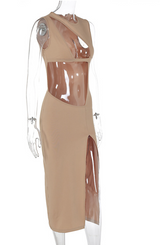 Rhea: Vestido largo y descubierto