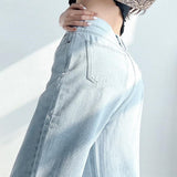 Vaqueros holgados, rectos, de pierna ancha, cintura alta, con entrepierna, finos, informales, drapeados