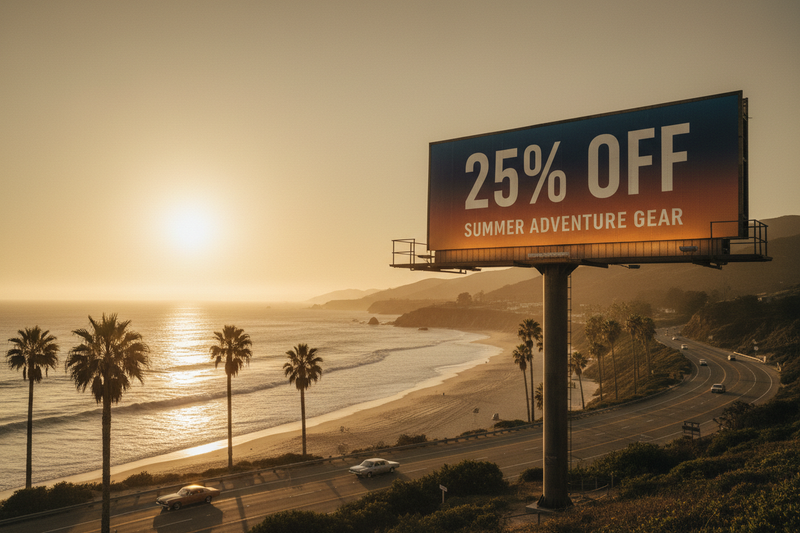 Cartel 25% OFF en carretera de California