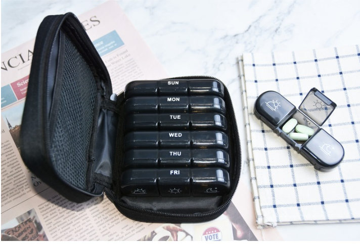 Pastillero semanal, pastillero para 2 tomas al día, organizador de medicamentos de viaje para 7 días