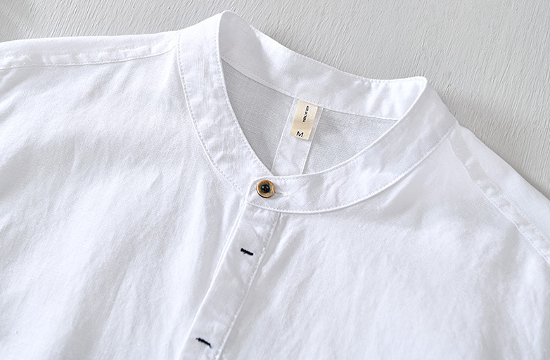 SEOUL: Pulóver de Lino y Algodón Slim Fit con Cuello Mao