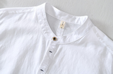 SEOUL: Pulóver de Lino y Algodón Slim Fit con Cuello Mao