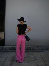 Vaqueros rectos de cintura alta y pierna ancha para mujer, ajustados