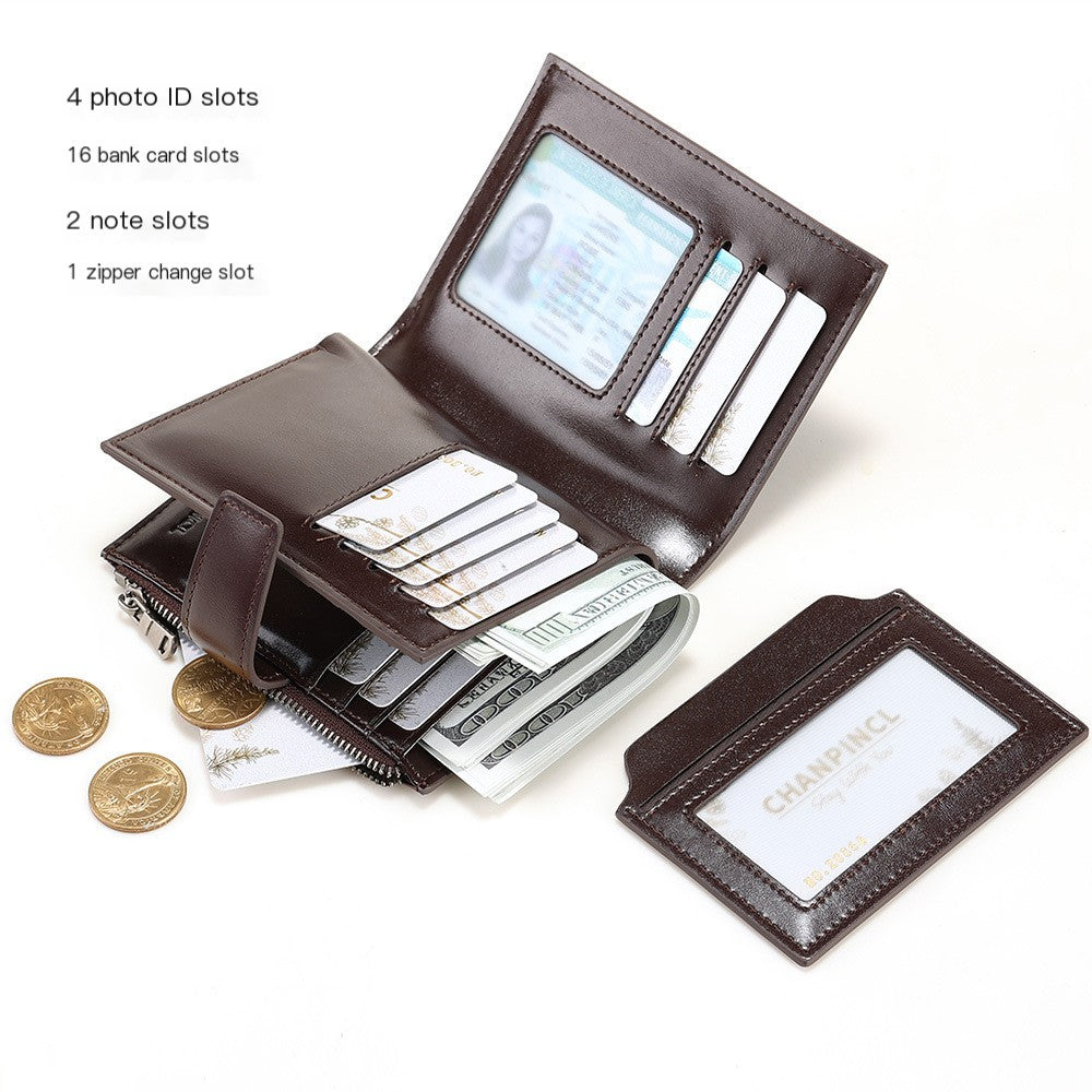 Cartera de Cuero Genuino para Hombre con Cierre de Botón