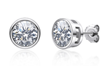 Aretes Broquel de Moissanita Corte Redondo (1 Quilate) en Plata Fina