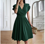 Vestido midi elegante con escote en V y temperamento moderno para mujer
