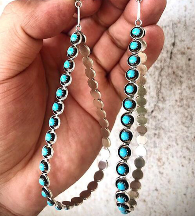 Aretes Gota de Agua Grandes y Huecos con Turquesa (Estilo Exagerado / Tendencia)