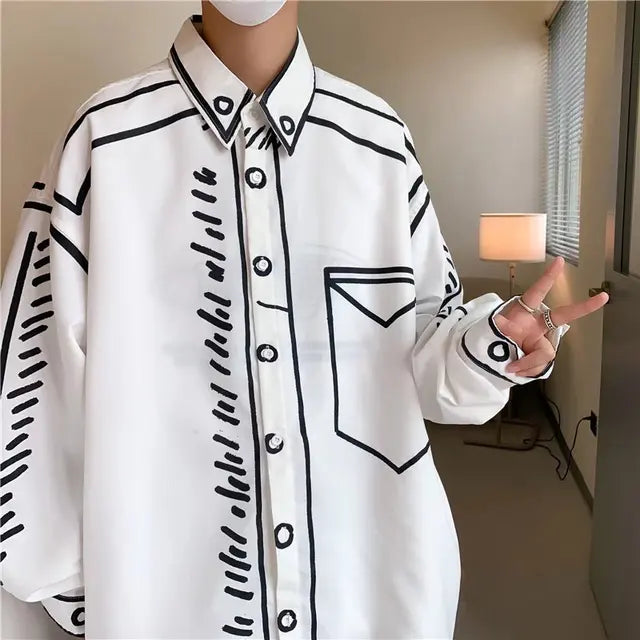 Camisa nueva de manga larga con grafiti pintado a mano para hombre